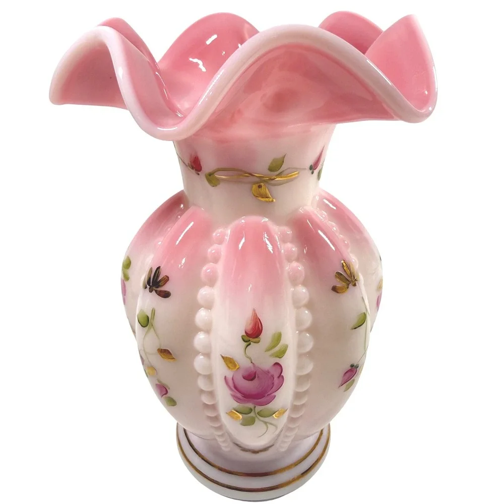 FENTON Rosalene Vase Charleton Collection 2002 Pink Hand Painted Roses w/ Box